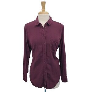 Athleta Womens Button Up Plaid Shirt Top Blouse Size Medium M Purple Long Sleeve